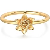 LADYGD Birth Flower Ring for Women 14K Gold Plated Floral Minimalist Stackable Finger Jewelry Birthday Gifts