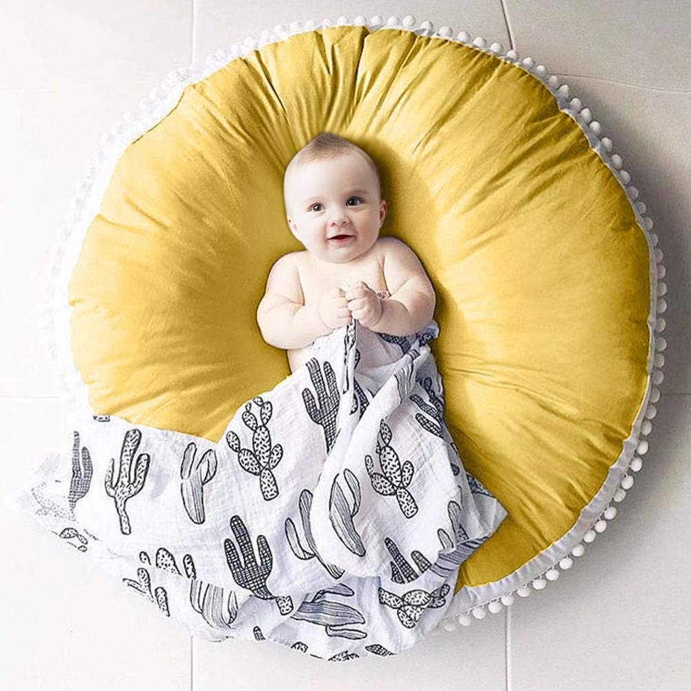 Salon Meetgre Tapis Sol Bebe Rond Coton Epais Pour Siege Tapis Parc Bebe Doux Rond Avec Tissu Boule De Coton 35 43 X 7 87 Pouces Tapis De Jeu Ramper Bebe Pour Chambres Moquettes