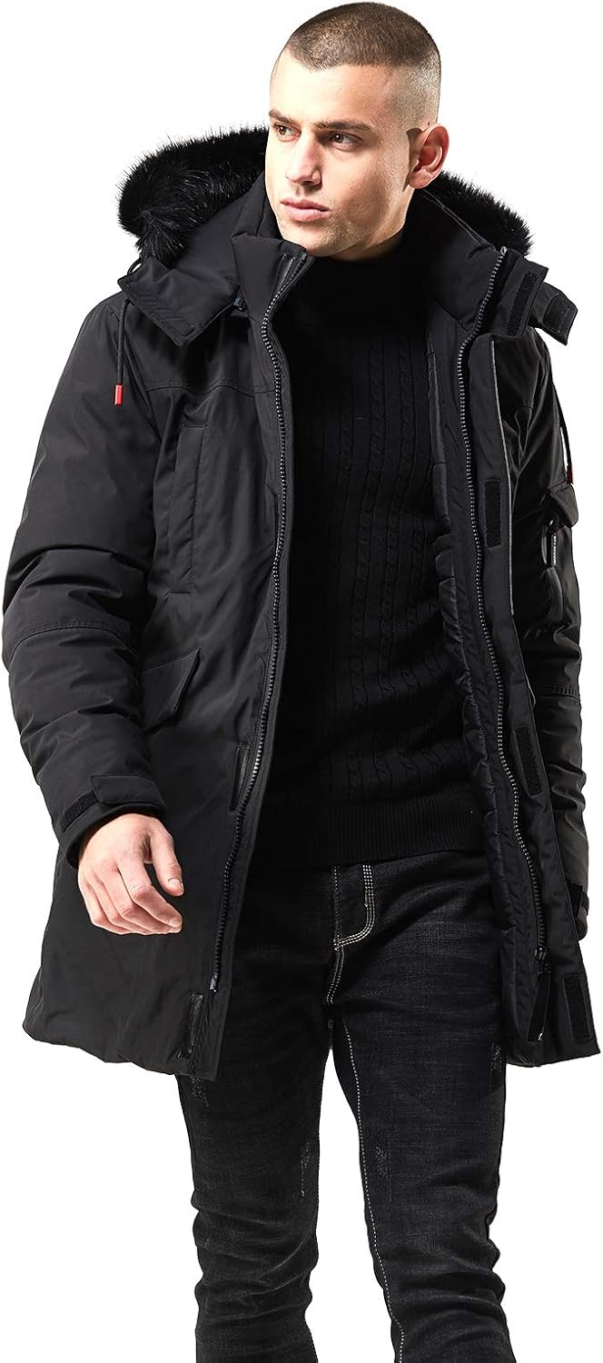 WEEN CHARM Men's Warm Parka Jacket Anorak Jacket Winter Coat with Detachable Hood Faux-Fur Trim: Clothing