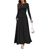 ZESICA Women's Long Sleeve Fall Maxi Dress 2026 Crewneck Knit Casual Slim Swing Pleated Dresses with Pockets