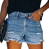 vanberfia Women's Stretchy Denim Mid Rise Jean Shorts with Pockets…