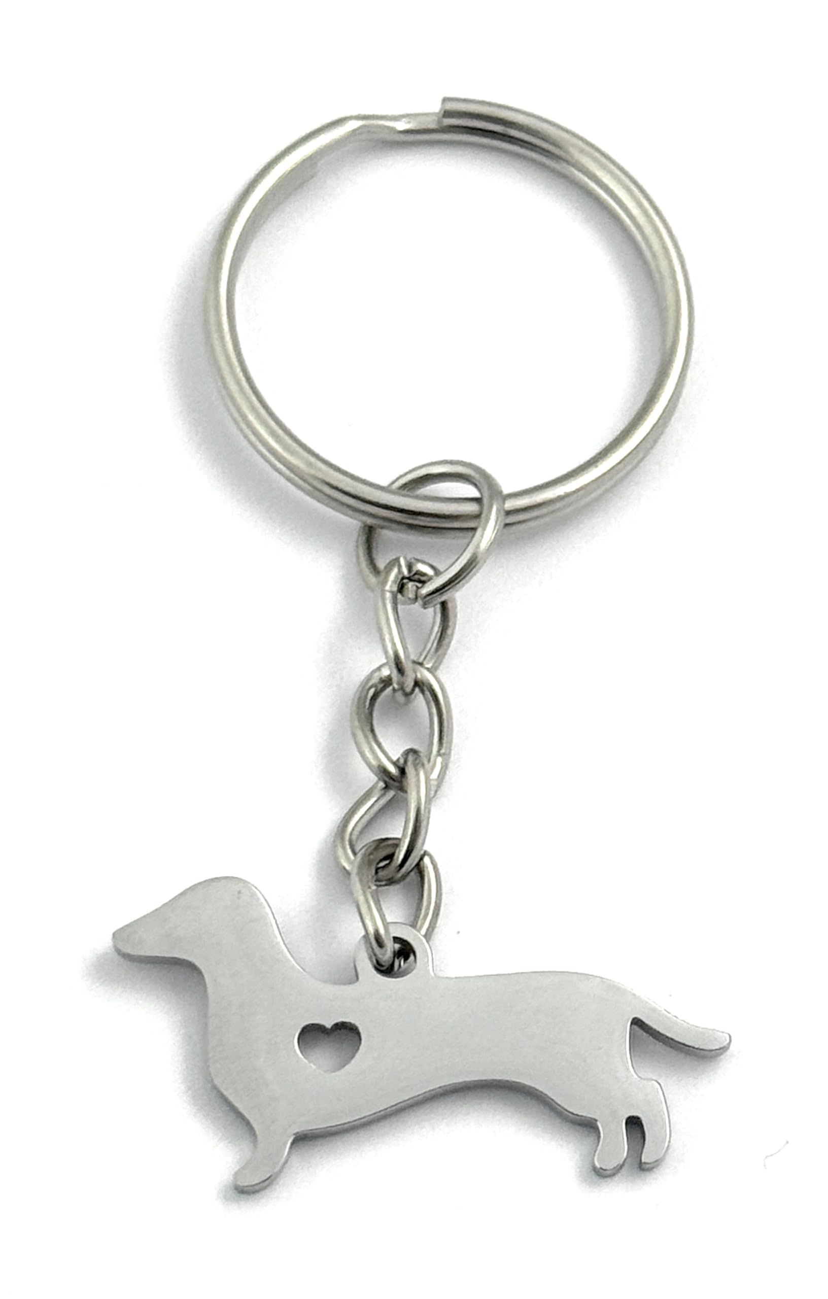FizzyButton Gifts Dachshund Sausage Dog Puppy Keyring Key Ring with Stainless Steel Silhouette Charm and Turquoise Gift Box
