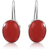 AeraVida Sterling Silver Oval Mother of Pearl Dangle Earrings for Women | 16mm Lightweight Hypoallergenic Hook Earrings in White, Red, Green or Abalone | Minimalist Bridal Jewelry for Wedding or Daily Wear