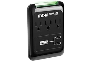Eaton Tripp Lite series SK30USB 3 Outlet Extender Surge Protector Power Strip with 2 USB Charging Ports, 540 Joules, Portable Travel Multi Plug Wall Outlet