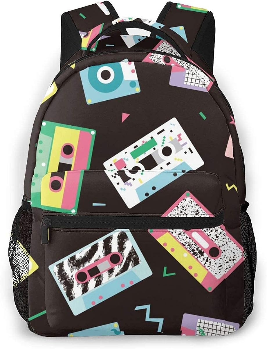 Audio Tapes In Retro 80s Style Casual Backpack Unisex Rucksack Durable