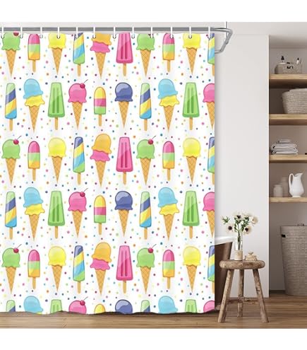 Cute Ocean Theme Shower Curtain For Kids Bathroom – Colorful Conch, Starfish & Coral Design, Tie-Dye Style, 72x72 Inches With Hooks