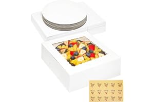 WIKDAY 15 Set Cake Boxes with Boards 10x10x5 Inch White Large Bakery Boxes with Window for Gift Giving, Multi-Layer Cake, Bundt Cake, Chocolate, Cupcakes, Pies, Donuts, Baked Goods