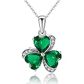 VONSSY Elegant Clover Pendant Necklace | Emerald Green Gemstone Irish Shamrock Pendant | Platinum Gold Plated Chain | Meaningful Jewelry Gift for Women Mother Girlfriend