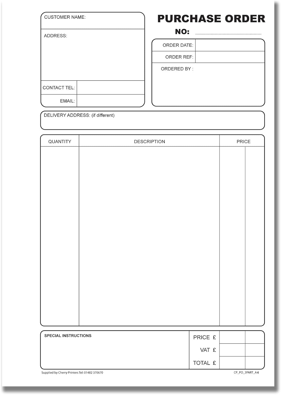 Cherry Carbonless Purchase Order Triplicate Book A4, Blue, A4 Triplicate - Image 4