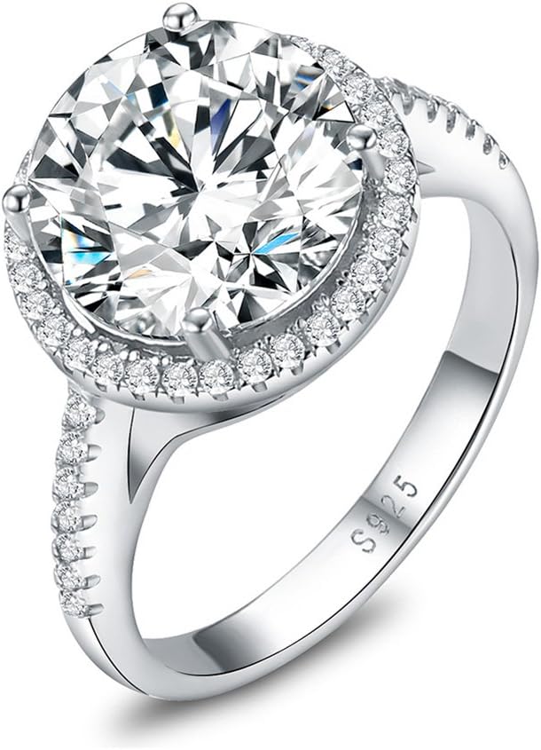 Mozume Women's Luxury 5ct CZ 925 Sterling Silver Engagement Anniversary Halo Ring Solitaire Wedding Band