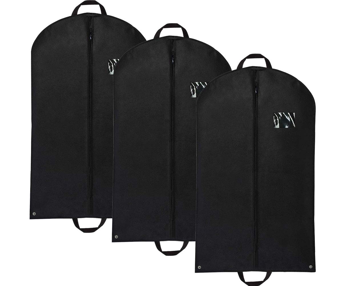 SET 3 pieces Garment Bag Suit Cover for men Travel Bag 120 cm with Carry Handles and Metal Eyehole for Folding for Suits Coats Dresses, 3 Pack Black [127]