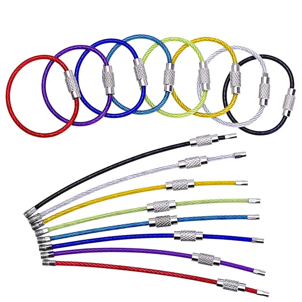 BETOY 40 pcs Wire Keychains, Wire Keychain Key Cable Key Ring 2mm Cable Loops Stainless Steel Gear for Hanging Luggage Tag, Keyrings and ID Tag Keepers
