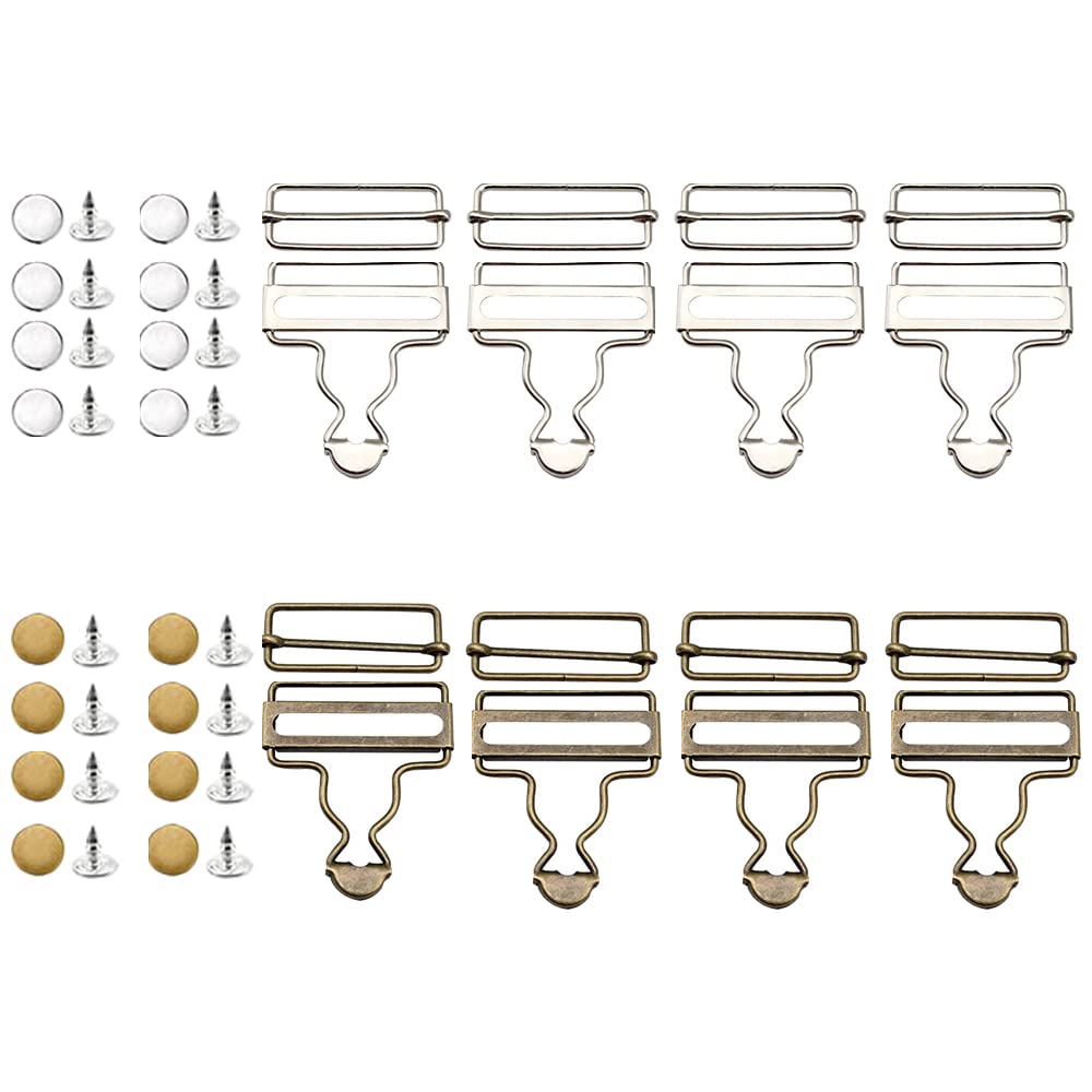 OMIGA 8 Sets Metal Dungaree Buckles Rectangle Slider Fasteners Stylish and Durable Brace Buckles Adjustable Slide Glide Buckle for Jeans Dresses Belts Handbags Jackets Ect (Silver/Bronze)