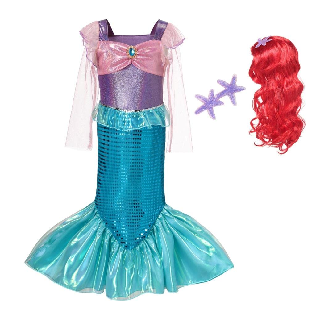 Lito Angels Princess Ariel Little Mermaid Fancy Dress Up Costume with Hair Wig for Kids Girls Age 2-3 Years, Purple Blue (Tag Number 90)
