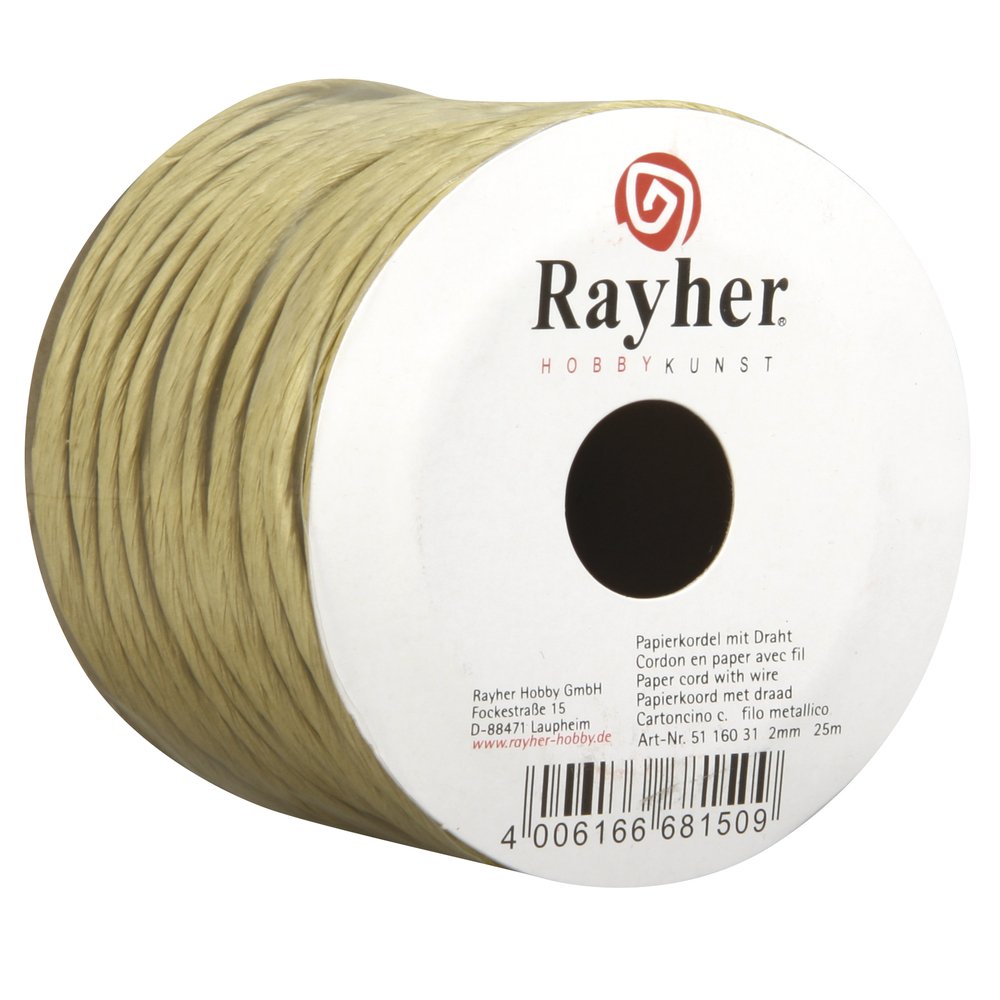 RAYHER HOBBY 5116031 Paper Cord with Wire, 2 mm, Rolle 25 m, Ecru