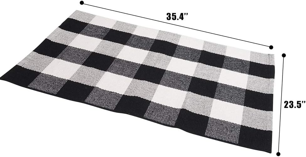 SEEKSEE 100% Cotton Plaid Rugs Black/White Checkered Plaid Rug Hand-Woven Buffalo Checkered Doormat Washable Porch Kitchen Area Rugs (23.5"×35.4"): Kitchen & Dining