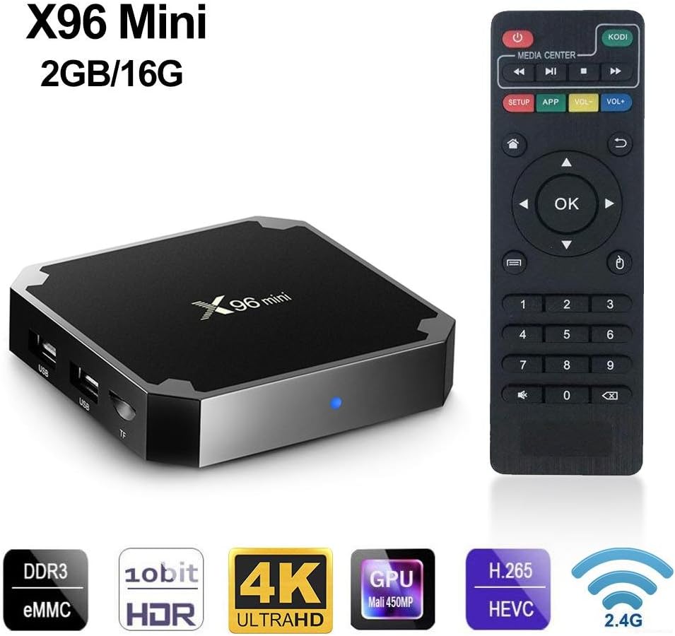 X96 Mini Android 7.1.2 TV Box, 64 Bit 2.4G WIFI 4K HD TV Box with TV Remote, Amlogic S905W Quad-core and 2GB Ram 16GB Rom Support VP9 HEVC Decoding … (2GB/16GB)