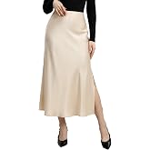Kate Kasin Women Satin Midi Skirts, High Waisted Silk Flowy Fishtail Skirt | Elegant Trendy Mermaid with Slit, Business Casual Office Wedding Outfit for Women