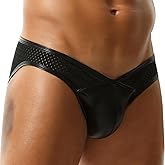 SEAUR Men's Sexy Bikini Briefs Low Rise Metallic Underwear Pouch Breathable Mesh Underpants