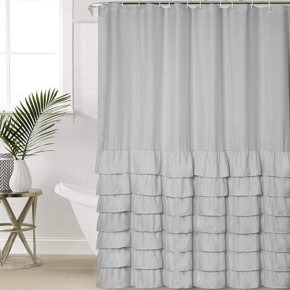 Volens Gray/Grey Ruffle Shower Curtain Farmhouse Rustic Cloth Shower
