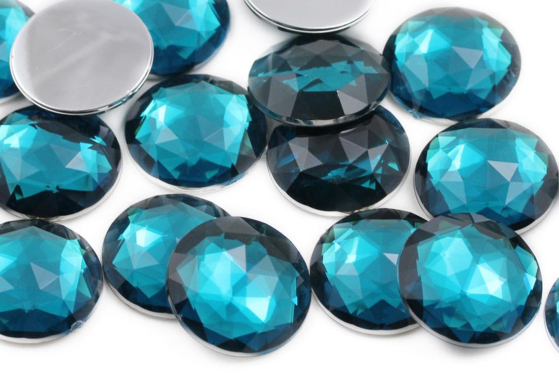 25mm Blue Aqua H122 Flat Back Round Acrylic Rhinestones Plastic Circle Gems for Costume Making Cosplay Jewels Pro Grade Embelishments - 20 Pieces (Blue Zircon) — image 1