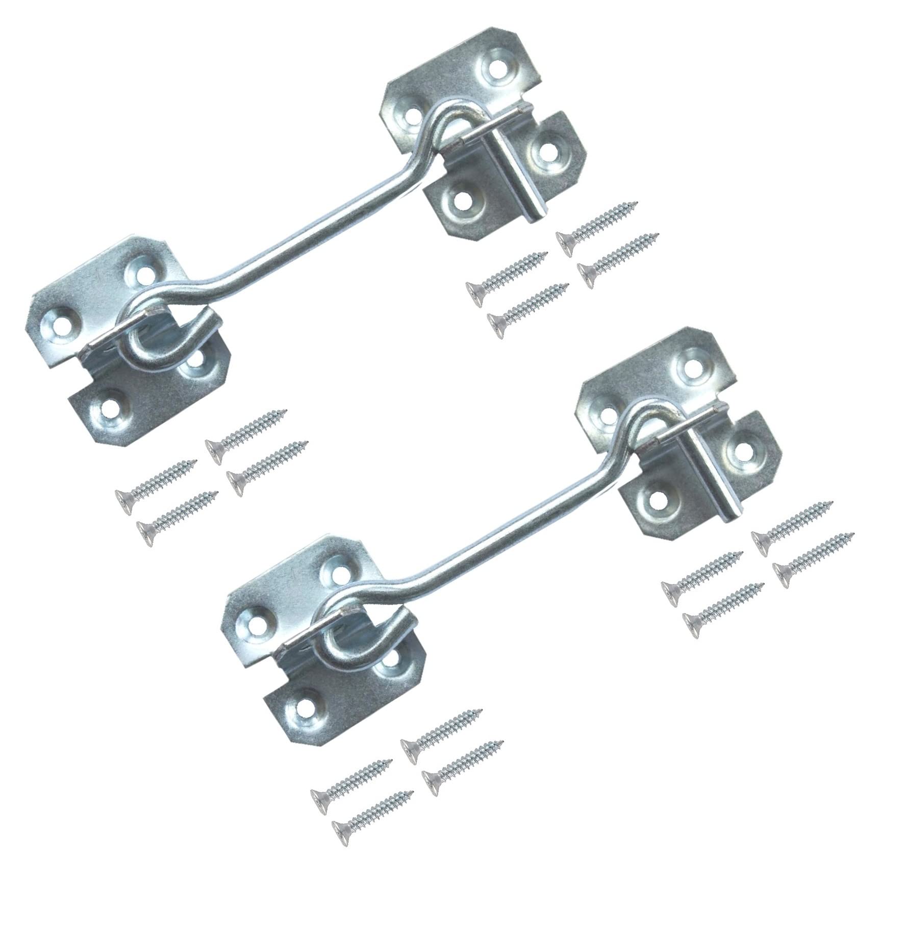 TERF® 100mm Heavy Duty Silver Wire Cabin Door Hook and Eye Lock 100mm (4 inch) Cabinet Latch Catch including Fixing Screw For Door Gate Window Closet Shed Latch - Pack of 2