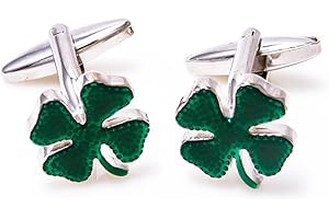 MRCUFF Clover Green Irish Ireland Shamrock 4 Leaf Pair Cufflinks in a Presentation Gift Box & Polishing Cloth
