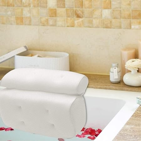 Sjgang 3d Mesh Spa Non Slip Cushioned Baignoire Spa Oreiller Baignoire Repose Tete Oreiller Avec Ventouse For Cou Et Le Dos Salle De Bains D Alimentation Color White Amazon Fr Cuisine Maison