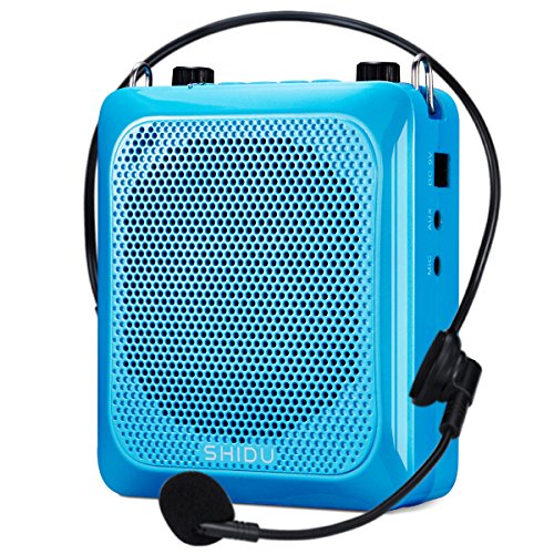 SHIDU S516 30 Watts Rechargeable Voice Amplifier, PA System Loud Speaker with Headset Microphone, MP3/MP4 Player & Recorder - Remote Control Included, Portable for Teacher, Trainer, Tour Guide (Blue)