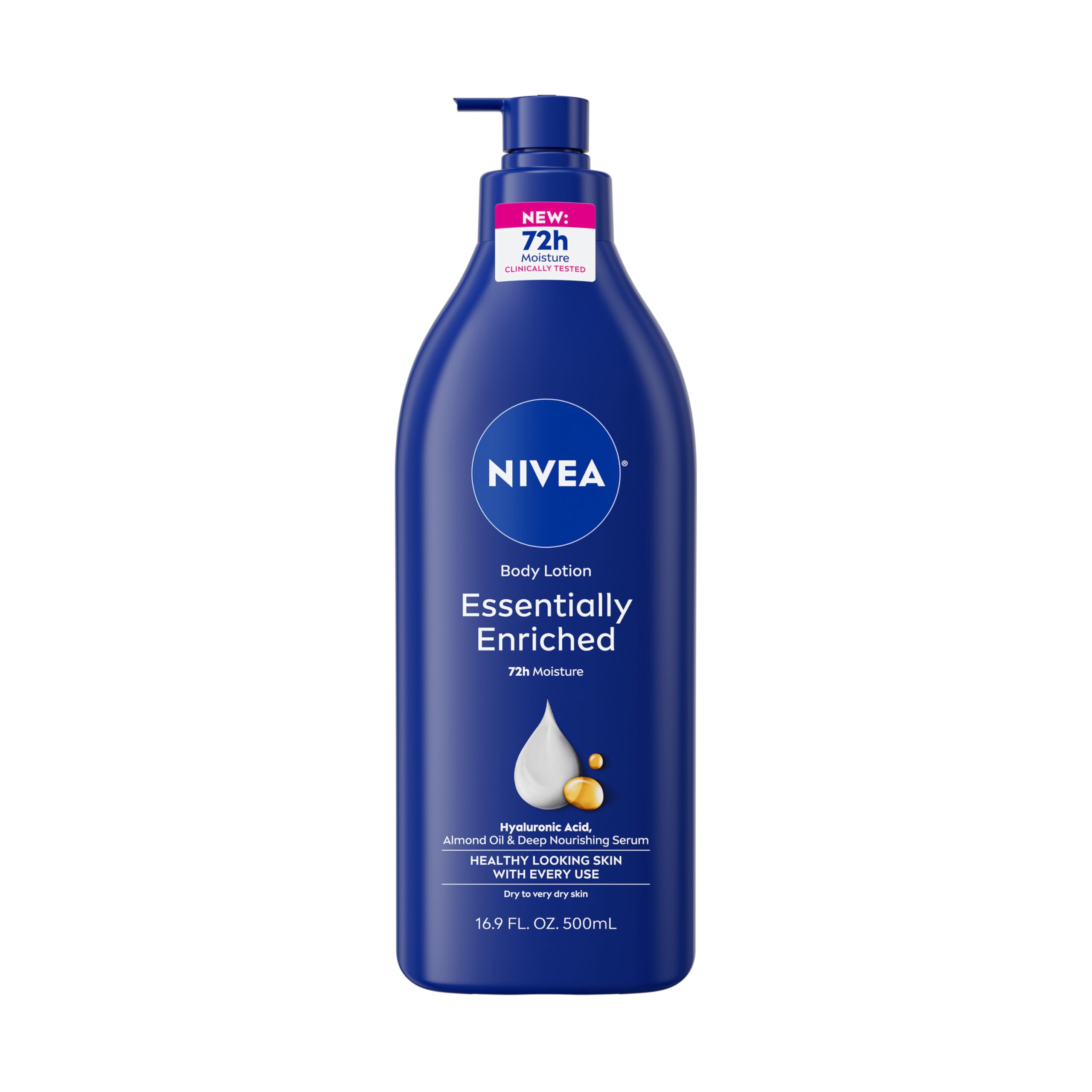 NIVEA Essentially Enriched Body Lotion for Dry Skin, 48-Hour Moisturizing Lotion with Deep Nourishing Serum and Almond Oil, 16.9 Fl Oz Pump Bottle