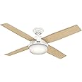 Hunter 52 inch Indoor Ceiling Fan with LED Light and Remote Control - White Modern Ceiling Fan, Standard Mount, 4 Blades, for