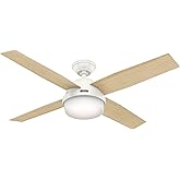 Hunter 52 inch Indoor Ceiling Fan with LED Light and Remote Control - White Modern Ceiling Fan, Standard Mount, 4 Blades, for