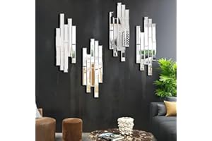 VOHJD Artisan Set of 4 Silver Beveled Wall Decor Mirrors - 24x8 Inch Each, Creative Combination Design for Modern & Farmhouse Home Decor, Shatter-Resistant Glass with Wood Backing