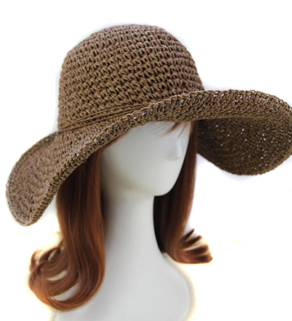 lansue Summer Wide Brim Straw Sun Hat Folding Floppy Derby Hat Wide Large Brim Travel Beach Cap