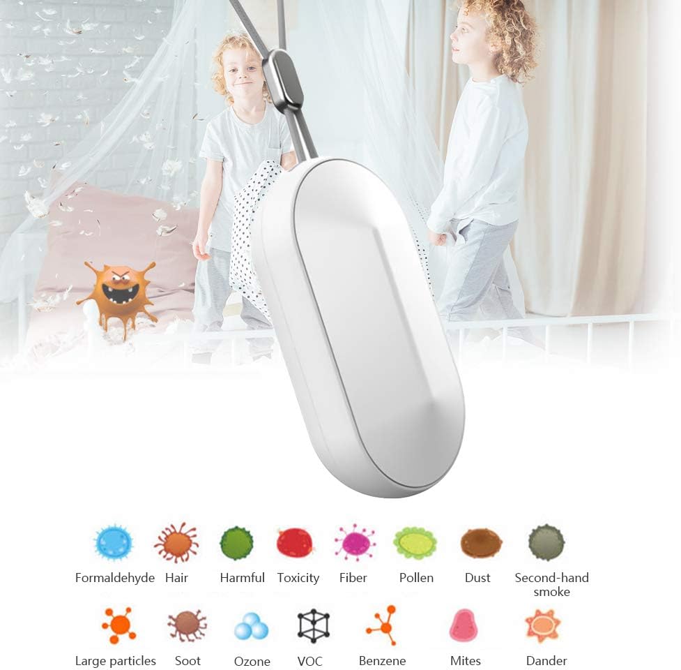 Eashome New Wearable Mini Car Air Purifier,Car Ionizer Air Purifier Portable Air Freshener Cleaner, Captures Mold Dust in Car, Office Home,Filter PM2.5 Smoke and Pet Odors White