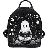 Showudesigns Ghost Purse for Teen Girls Backpack Mini Handbag for Women Gifts Shoulder Bags Casual Daypack with Zipper Cute Handbag Tote Black Skull Halloween Gifts