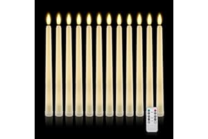 IMAGE Taper Candles, 12 Pcs Battery Operated 3D Wick Ivory Taper Flameless Candles with 10 Keys Remote and Timer, Flickering 