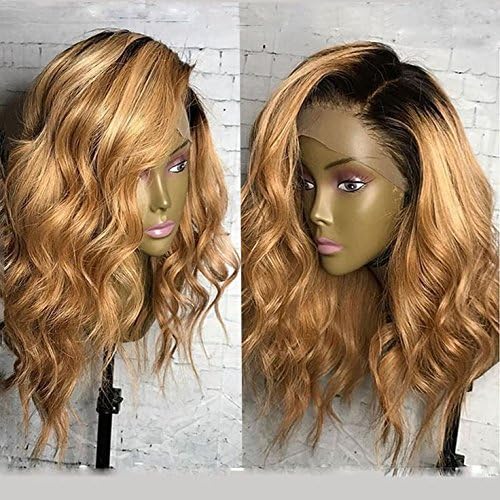 KRN Ombre 1B/27 Honey Blonde Lace Front Wigs Brazilian Human Hair Loose Curly Wave Full Lace Wigs For Black Women (10 Inch, 150% Density Lace Front Wig)