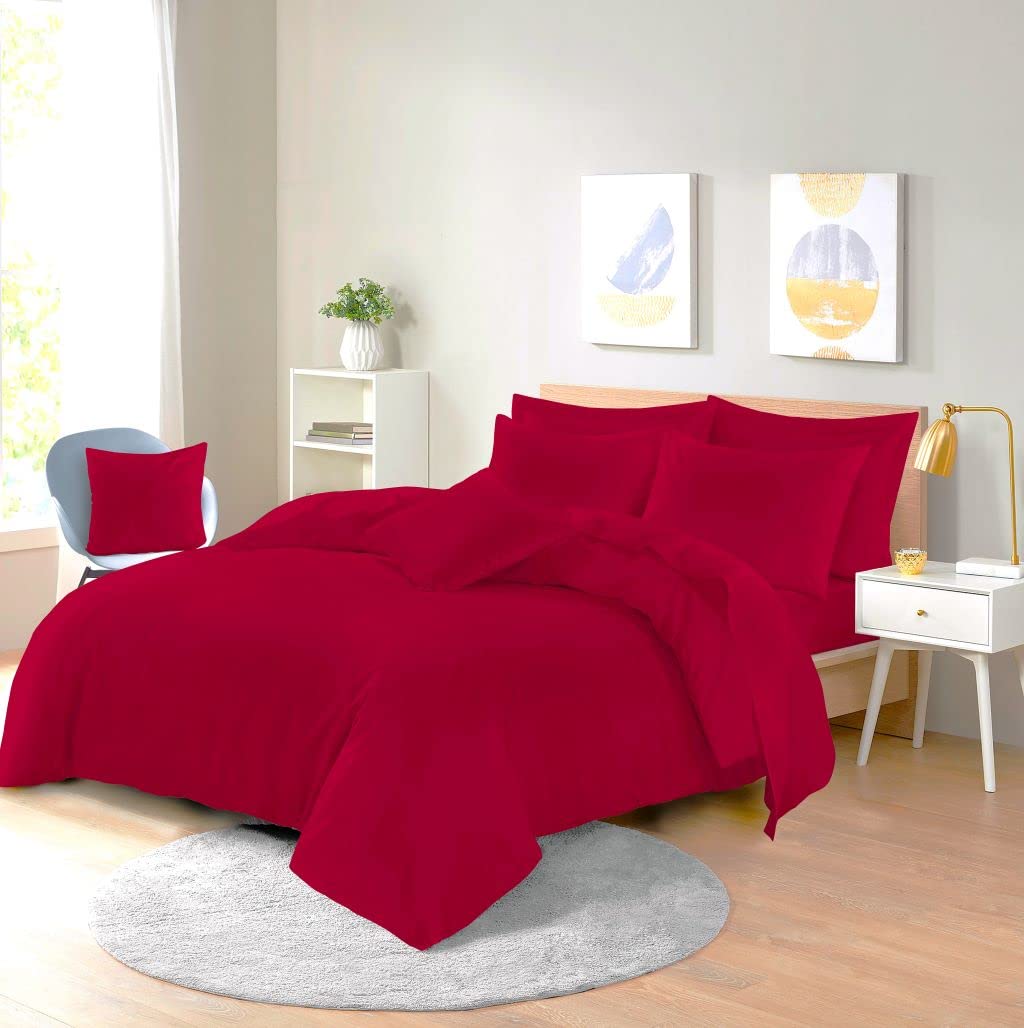 PARADISE STAR Duvet Cover Bedding Set with Matching Pillowcases – Easy Care Poly Cotton Quilt Cover Set, Soft Breathable Reversible Bed Linen for Bed (Red Double)