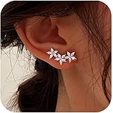 XAYAH Flowers Cluster Stud Earrings for Women 925 Sterling Silver Dainty Cubic Zirconia Sparkling Climber Lucky Flower Cuff Wedding Earring Ear Crawler Earring for Mom Valentine's Day Jewelry Gifts
