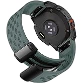 Abanen Air-holes Silicone Quick Fit Watch Band for Garmin Fenix 8 51mm / epix Pro 51mm / Enduro / Instinct 2X / Instinct 3 50mm, Soft Sport Wrist Strap with Fold-over Magnetic Closure for Fenix 7X/ 6X/5X
