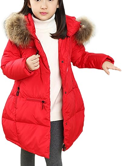 Amazon Eozy ダウンジャケット 子供服 キッズ アウター ダウンコート 女の子 ガールズ 綿服 フワフワ 中綿ジャンパー ダウンコート 防寒 保温 フード付き レッド 150 コート ジャケット 通販