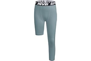 MIVEI Youth Boys One Leg Compression Pants Basketball Leg Sleeve Girls Single Tights Kids 3/4 Leggings Sports Base Layer