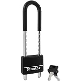 Master Lock Adjustable Shackle Keyed Padlock, Black Vinyl Covered 527D | Indoor Outdoor Keyed Lock For Gates, Tools Boxes, Weather-Resistant, Hardened Steel Shackle and Vinyl Covered Aluminum Body