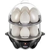 Hamilton Beach 3-in-1 Electric Hard Boiled Egg Cooker | Soft, Medium Or Hard Boiled Eggs | Egg Poacher | Omelet Maker |Vegetable Steamer | Holds 14 Eggs | Black | 25508G