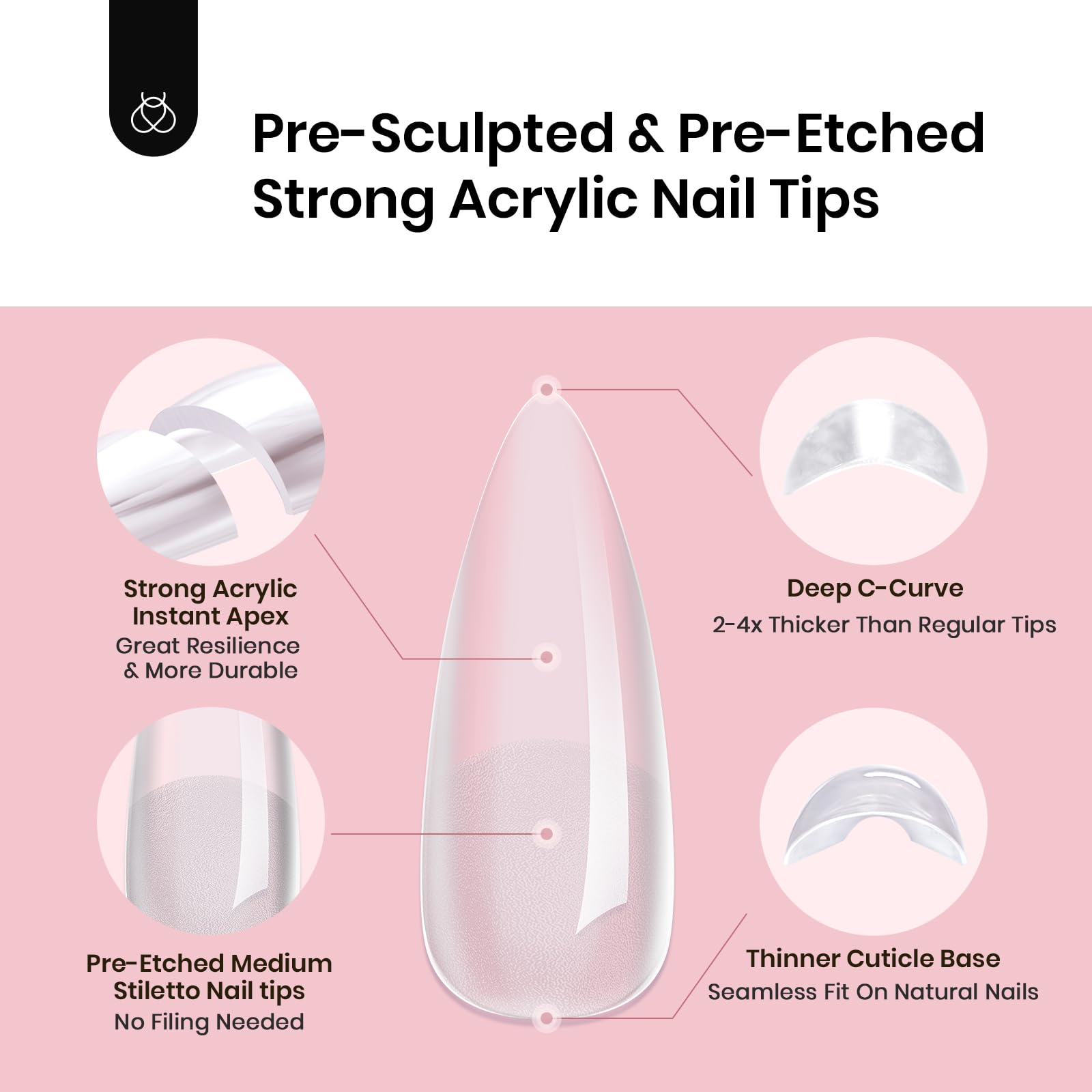Beetles Tipex Instant Apex Nail Tips, 192Pcs Medium Stiletto Acrylic Nails Pre-Building Pre-Etched Thicker Gel Nail Tips - 16 Sizes Strong Full Cover for Women - Image 3