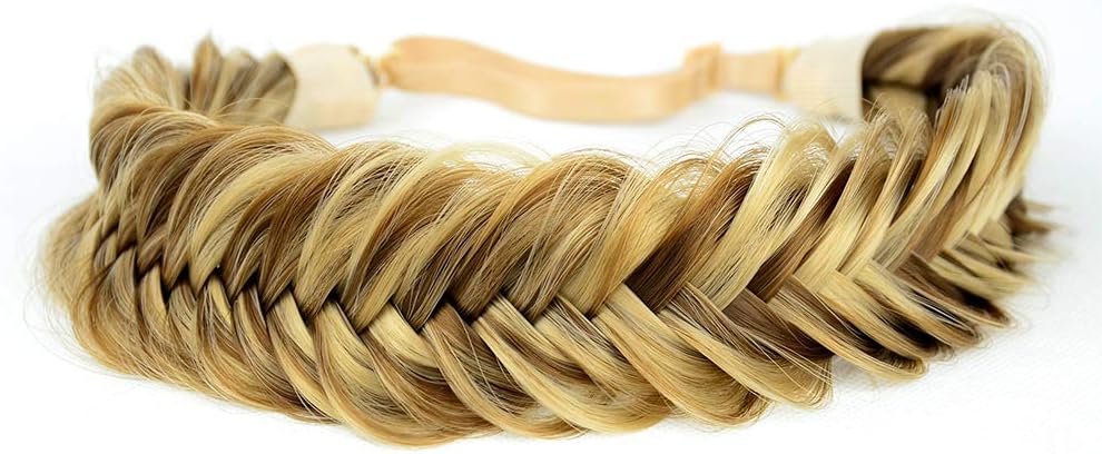 BOBIYA Wide Fishtail Synthetic Hair Braided Headband Plaited Headband for Women Girl (Highlighted)