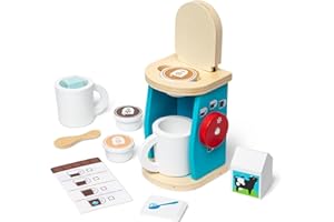 Melissa & Doug Brew & Serve Wooden Coffee Maker Set, Play Kitchen Accessories, Encourages Imaginative Play, 12 Pieces