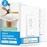 meross Smart Ceiling Fan Control &amp; Dimmer Light Switch Works with HomeKit | 2 Pack, Works With Alexa, Google Home, SmartThings, 4-Speed Fan Control, 2.4G Wi-Fi Only, Neutral Wire Needed, Single Pole