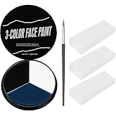 White Black Blue Face Paint + 3PC Sponge + Brush Body Paint Set, Eye Black for Baseball Softball Sport Games, Face Painting Kit for Halloween Makeup, Cosplay, Costume, SFX Makeup, Theme Parties